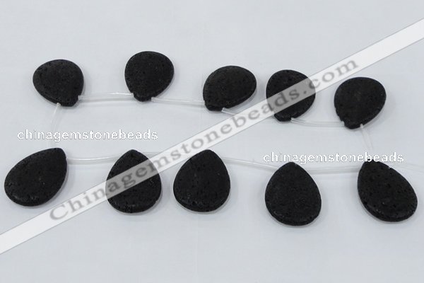 CLV518 Top drilled 30*40mm flat teardrop black lava beads wholesale