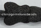 CLV52 15 inches 25*30mm butterfly-shaped black natural lava beads