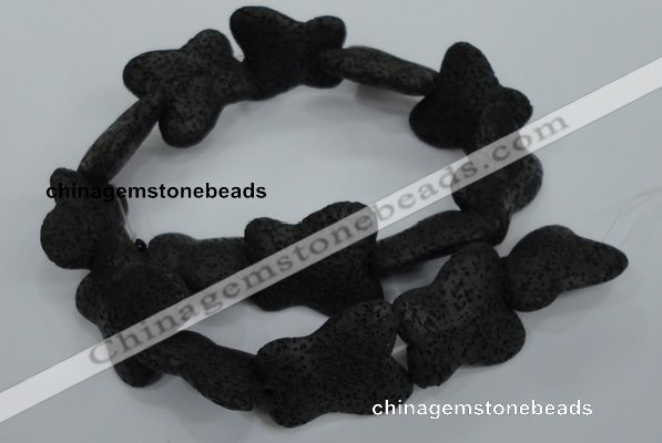 CLV52 15 inches 25*30mm butterfly-shaped black natural lava beads