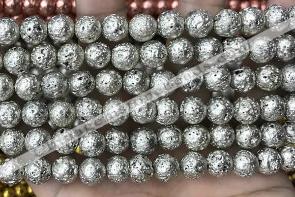 CLV530 15.5 inches 6mm round plated lava beads wholesale