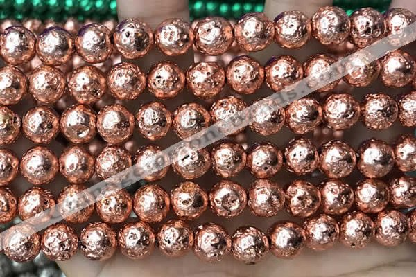 CLV533 15.5 inches 6mm round plated lava beads wholesale