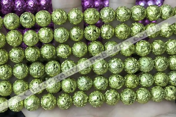 CLV535 15.5 inches 6mm round plated lava beads wholesale