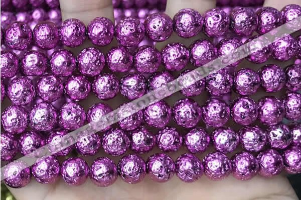 CLV538 15.5 inches 6mm round plated lava beads wholesale