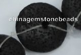 CLV54 15.5  inches 12*26mm flat round black natural lava beads wholesale