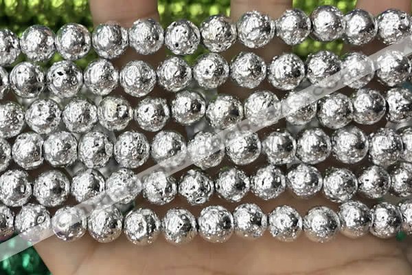 CLV541 15.5 inches 8mm round plated lava beads wholesale