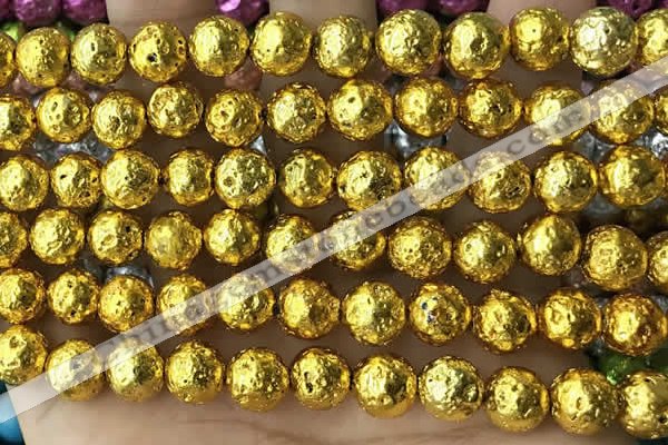 CLV554 15.5 inches 10mm round plated lava beads wholesale