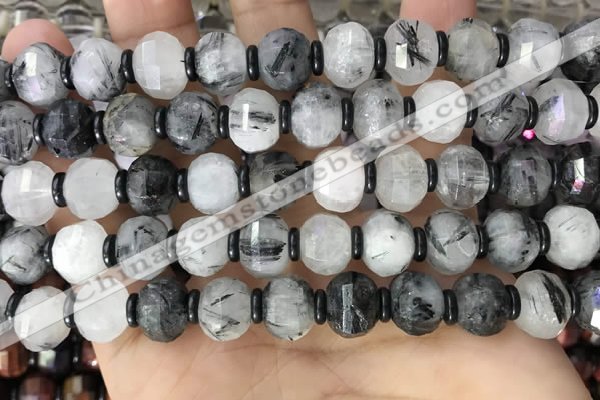 CME302 15.5 inches 8*11mm - 9*12mm pumpkin black rutilated quartz beads