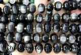 CME428 15 inches 8*12mm pumpkin silver obsidian gemstone beads