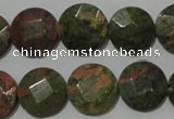 CME53 15.5 inches 15mm faceted coin unakite gemstone beads