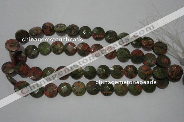 CME53 15.5 inches 15mm faceted coin unakite gemstone beads