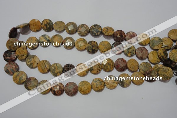 CME54 15.5 inches 15mm faceted coin leopard jasper gemstone beads