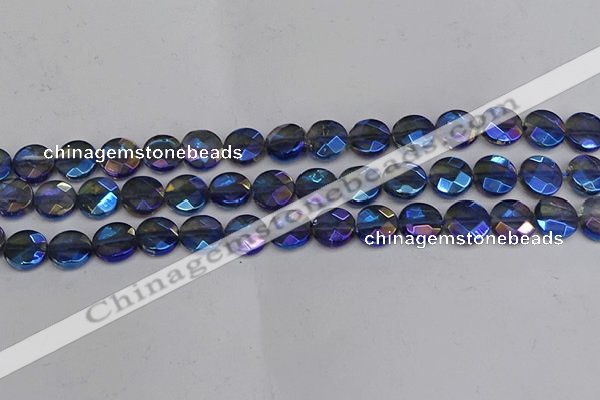 CME63 15.5 inches 10mm faceted coin plated white crystal beads