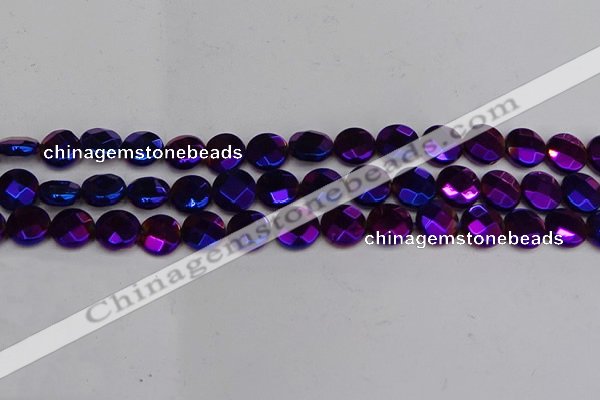 CME64 15.5 inches 10mm faceted coin plated white crystal beads