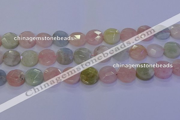 CMG255 15.5 inches 14mm faceted coin morganite beads