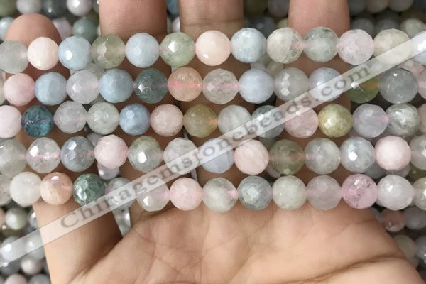 CMG379 15.5 inches 8mm faceted round morganite gemstone beads