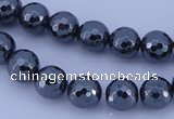 CMH06 16 inches 12mm faceted round magnetic hematite beads