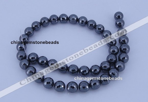 CMH06 16 inches 12mm faceted round magnetic hematite beads