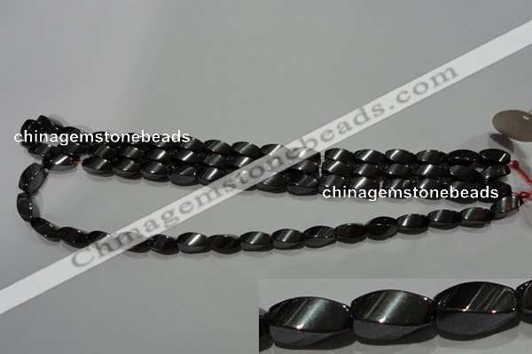 CMH153 15.5 inches 6*12mm twisted rice magnetic hematite beads