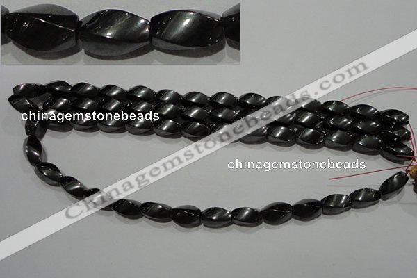 CMH154 15.5 inches 8*14mm twisted rice magnetic hematite beads