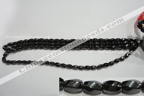 CMH156 15.5 inches 5*8mm twisted rice magnetic hematite beads