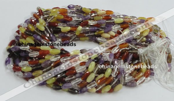 CMQ25 15.5 inches 6*12mm faceted rice multicolor quartz beads