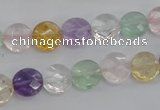 CMQ251 15.5 inches 10mm faceted coin multicolor quartz beads