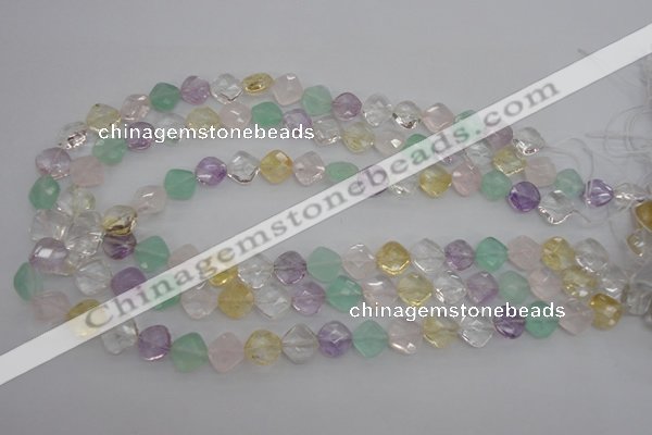 CMQ254 15.5 inches 10*10mm faceted diamond multicolor quartz beads