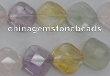 CMQ255 15.5 inches 14*14mm faceted diamond multicolor quartz beads