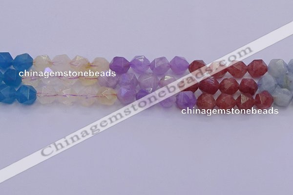 CMQ379 15.5 inches 12mm faceted nuggets mixed quartz beads wholesale