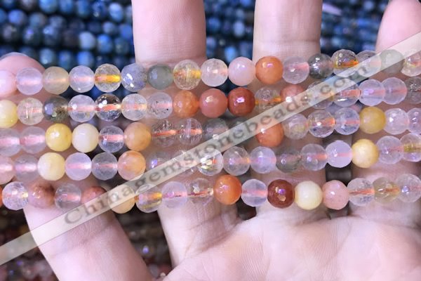 CMQ436 15.5 inches 6mm faceted round mixed rutilated quartz beads