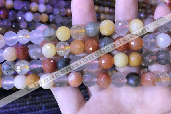 CMQ438 15.5 inches 10mm faceted round mixed rutilated quartz beads