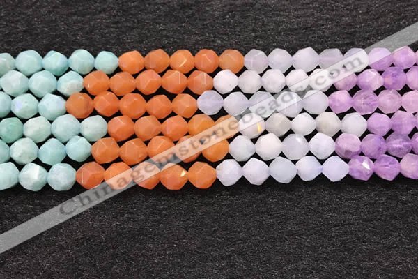 CMQ462 15.5 inches 8mm faceted nuggets mixed quartz beads