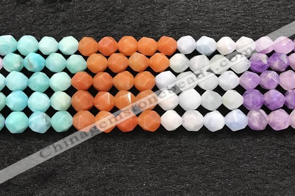 CMQ463 15.5 inches 10mm faceted nuggets mixed quartz beads