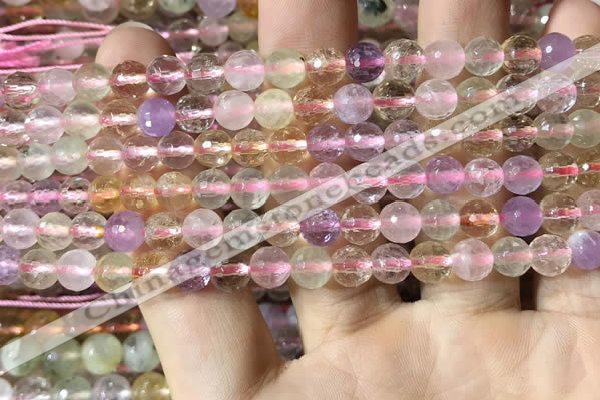 CMQ530 15.5 inches 6mm faceted round colorfull quartz beads