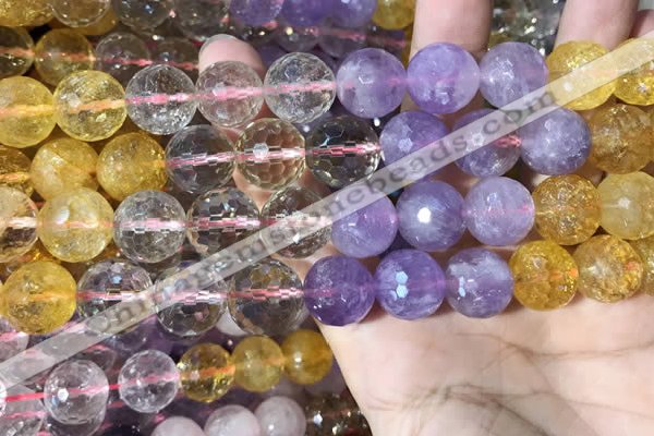 CMQ547 15.5 inches 14mm faceted round colorfull quartz beads