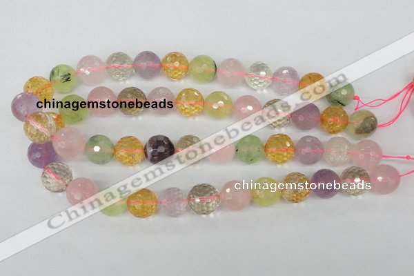 CMQ55 15.5 inches 14mm faceted round multicolor quartz beads