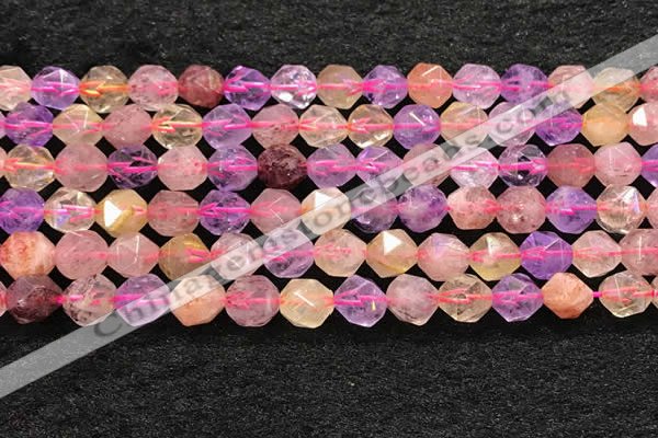 CMQ567 15.5 inches 10mm faceted nuggets mixed quartz beads