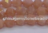 CMS1132 15.5 inches 8mm faceted nuggets peach moonstone beads