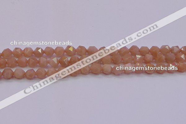 CMS1132 15.5 inches 8mm faceted nuggets peach moonstone beads