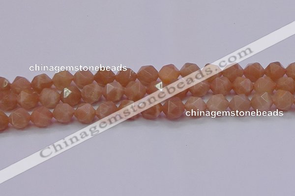 CMS1134 15.5 inches 12mm faceted nuggets peach moonstone beads