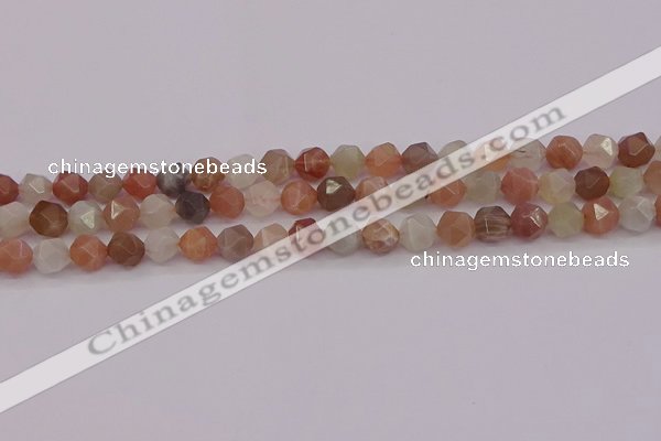 CMS1137 15.5 inches 8mm faceted nuggets rainbow moonstone beads