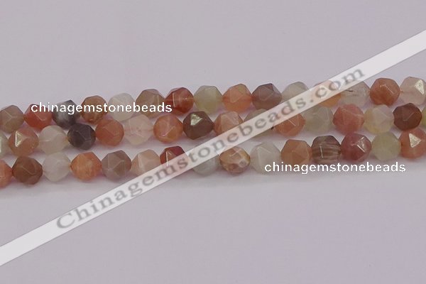 CMS1139 15.5 inches 12mm faceted nuggets rainbow moonstone beads