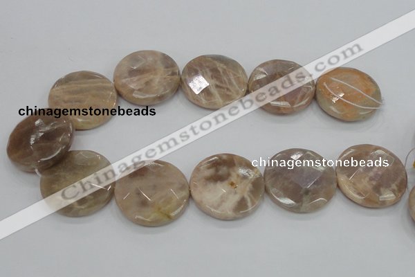 CMS115 15.5 inches 35mm faceted coin moonstone gemstone beads