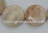 CMS116 15.5 inches 25mm faceted coin moonstone gemstone beads