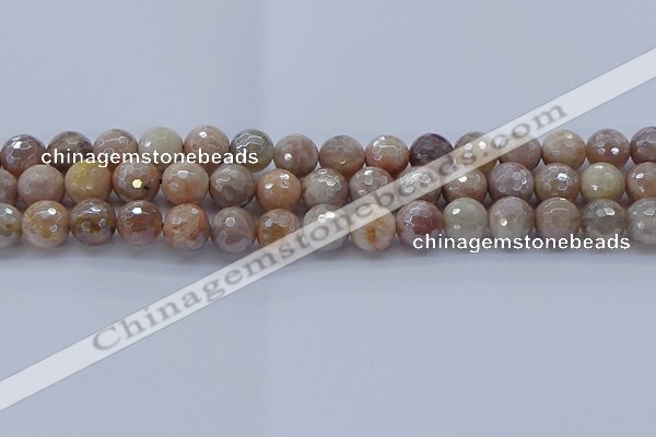 CMS1303 15.5 inches 10mm faceted round AB-color moonstone beads