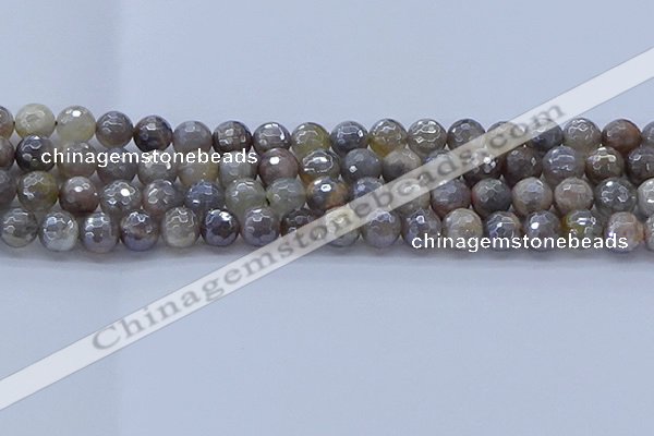 CMS1312 15.5 inches 8mm faceted round AB-color grey moonstone beads