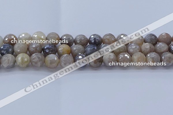 CMS1314 15.5 inches 12mm faceted round AB-color grey moonstone beads