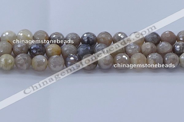 CMS1315 15.5 inches 14mm faceted round AB-color grey moonstone beads