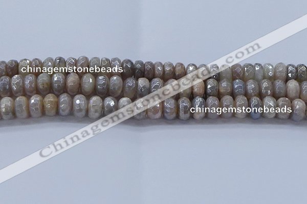 CMS1333 15.5 inches 6*10mm faceted rondelle AB-color grey moonstone beads