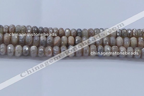 CMS1334 15.5 inches 7*12mm faceted rondelle AB-color grey moonstone beads